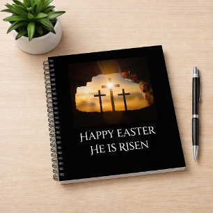 Happy Easter He is Risen Three Crosses Lined Notebook