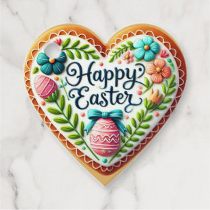Happy Easter Heart Shaped Floral Cookie Favor Tags