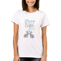 Happy Easter Hearts Bunnies Rabbits Blue Gray