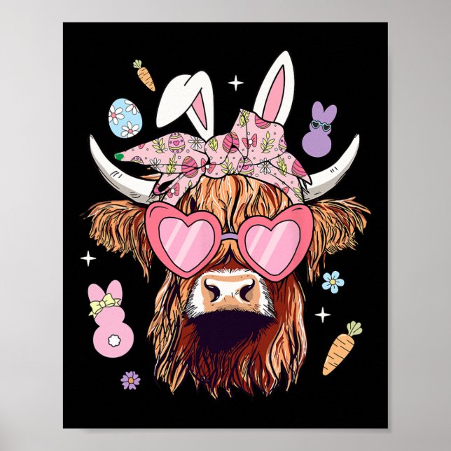 Happy Easter Heifer Cow Bunny Ears Egg Hunting  Poster (Front)