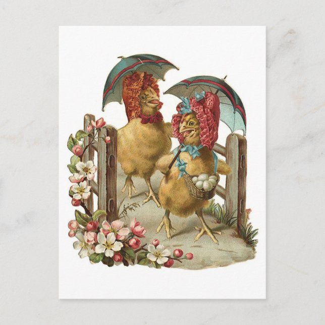 Happy Easter Hens Vintage Holiday Postcard (Front)