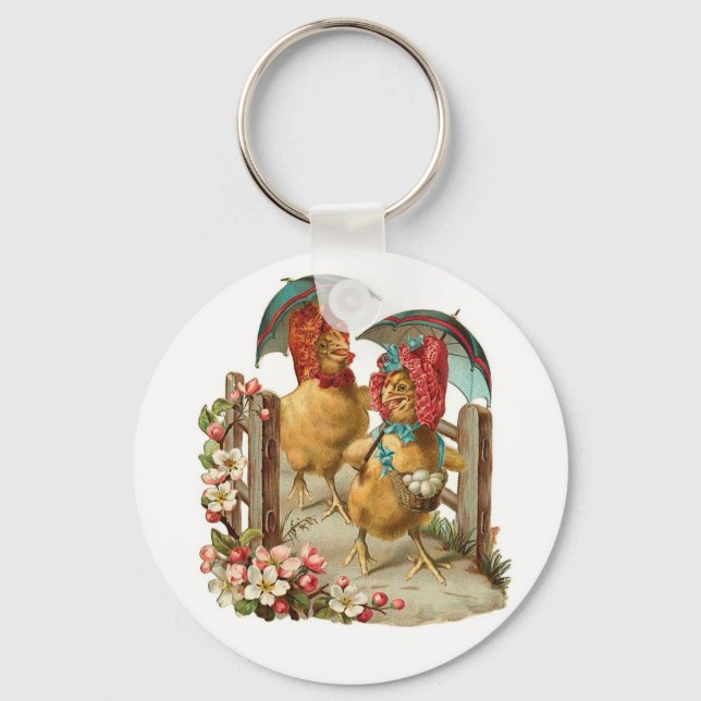 Happy Easter Hens Vintage Keychain (Front)