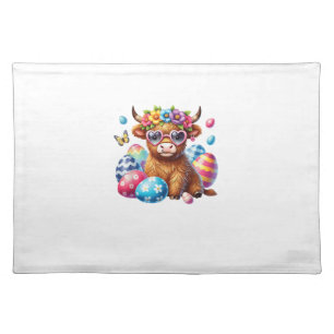 Happy Easter Highland Cow Heifer Easter Day Farmer Cloth Placemat