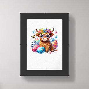 Happy Easter Highland Cow Heifer Easter Day Farmer Framed Art