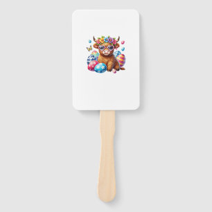 Happy Easter Highland Cow Heifer Easter Day Farmer Hand Fan