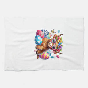 Happy Easter Highland Cow Heifer Easter Day Farmer Kitchen Towel