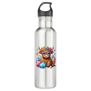 Happy Easter Highland Cow Heifer Easter Day Farmer Stainless Steel Water Bottle