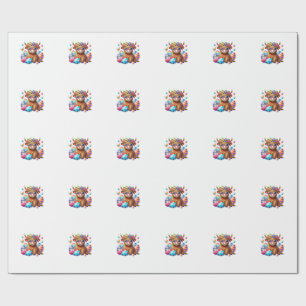 Happy Easter Highland Cow Heifer Easter Day Farmer Wrapping Paper
