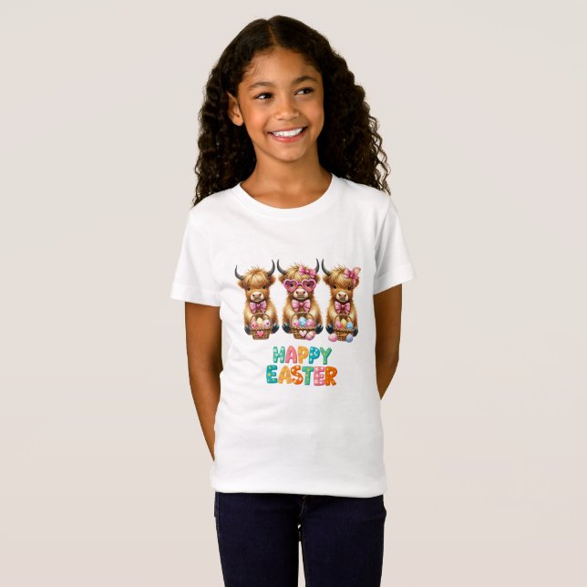Happy Easter Highland Cows – Cute Farmhouse  T-Shirt (Front Full)