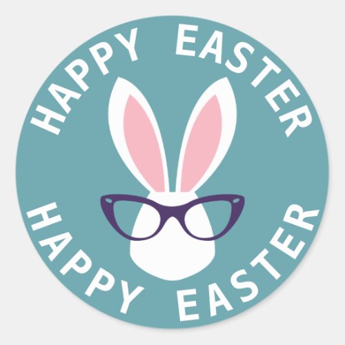 Happy Easter  Hipster Easter Bunny Classic Round Sticker