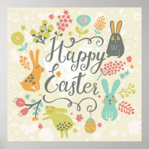 Happy easter,hipster,trendy,retro,vintage,cute,fun poster