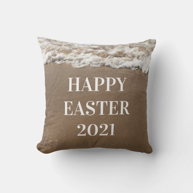 Happy Easter Holiday Beach Coastal Ocean Decor Outdoor Pillow (Front)