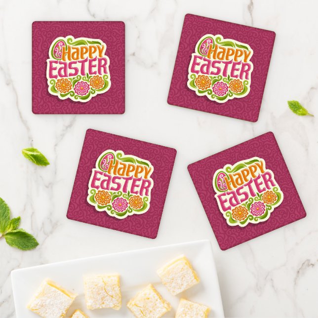 Happy Easter Holiday Bunny Floral Coaster Set (In Situ)