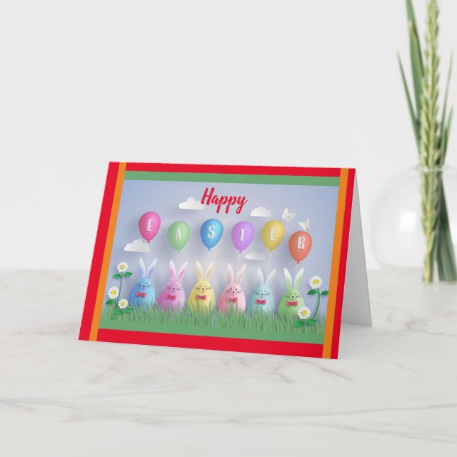 Happy Easter Holiday Bunny Floral Holiday Cards (Front)