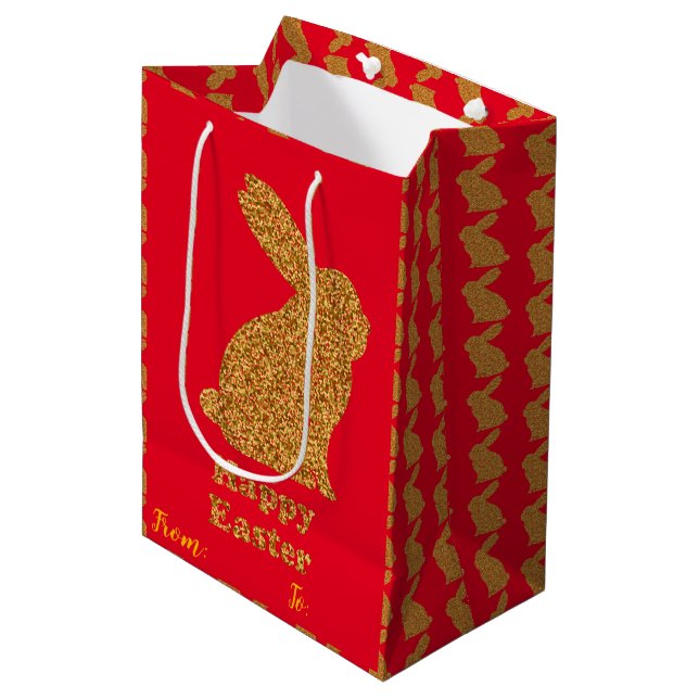 Happy Easter Holiday Bunny Floral Medium Gift Bag (Front Angled)