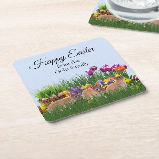 Happy Easter Holiday Design with Rabbits in Garden
