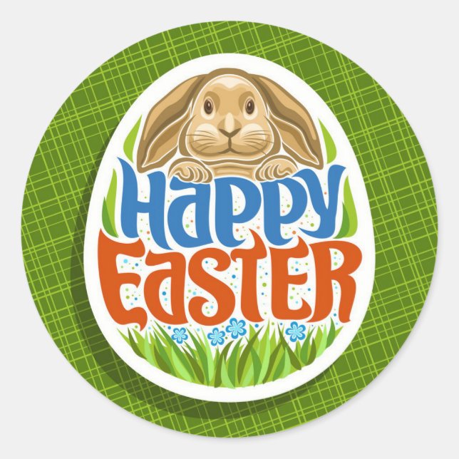 Happy Easter Holiday Trendy Bunny Floral Classic Round Sticker (Front)