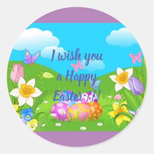 Happy Easter Holiday Trendy Bunny Floral Classic Round Sticker