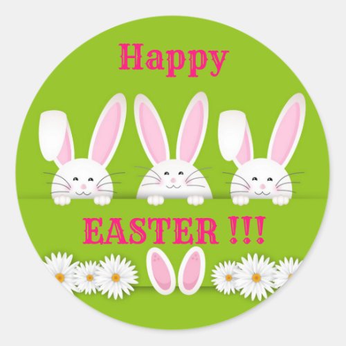 Happy Easter Holiday Trendy Bunny Floral Classic Round Sticker