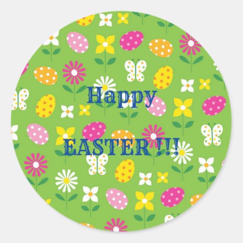 Happy Easter Holiday Trendy Bunny Floral Classic Round Sticker