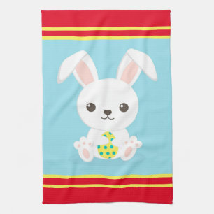 Happy Easter Holiday Trendy Bunny Floral Kitchen Towel