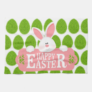 Happy Easter Holiday Trendy Bunny Floral Kitchen Towel