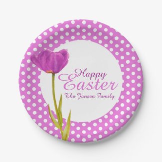 Happy Easter holidays purple party paper plate