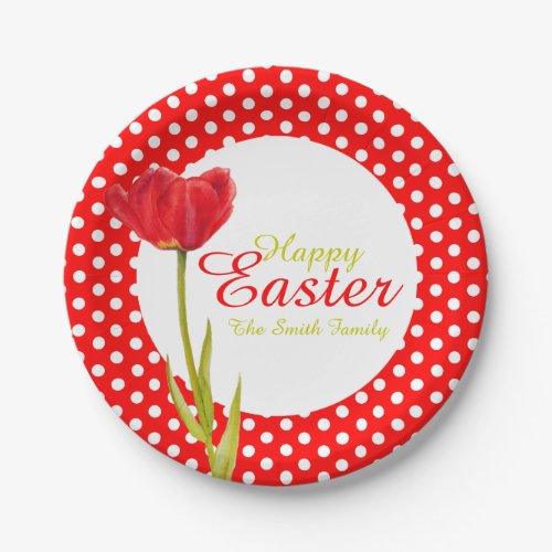 Happy Easter holidays red party paper plate
