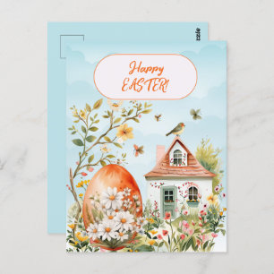 Happy Easter Home Giant Easter Egg Daisies Postcard