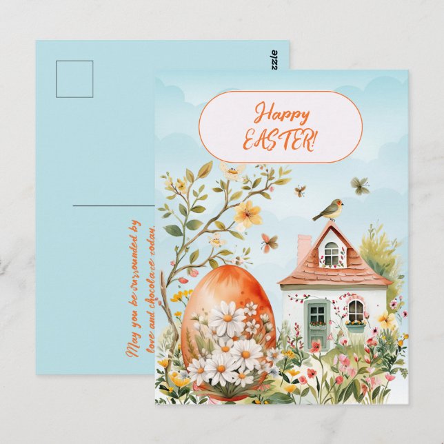 Happy Easter Home Giant Easter Egg Daisies Postcard (Front/Back)