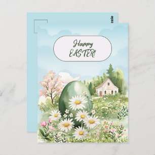 Happy Easter Home Giant Easter Egg Daisies Postcard