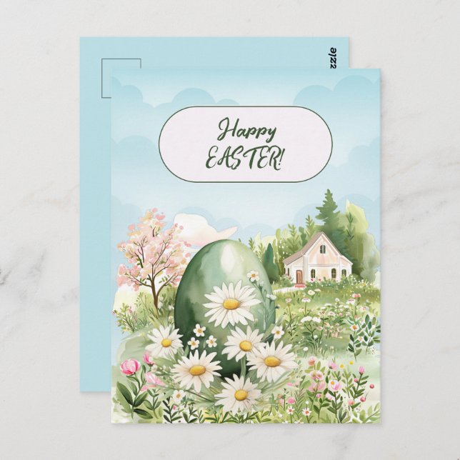Happy Easter Home Giant Easter Egg Daisies Postcard (Front/Back)
