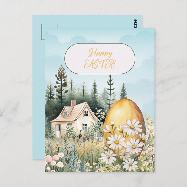Happy Easter Home Giant Easter Egg Daisies Postcard (Front/Back)