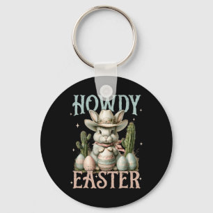 Happy Easter Howdy Easter Egg Bunny Rabbit Cowgirl Keychain