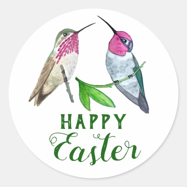 Happy Easter Hummingbirds Classic Round Sticker (Front)