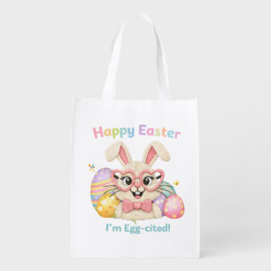 Happy Easter I'm Egg-cited Bunny Grocery Bag
