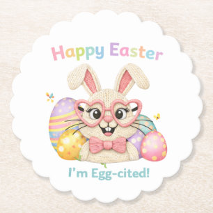 Happy Easter I'm Egg-cited Bunny Paper Coaster