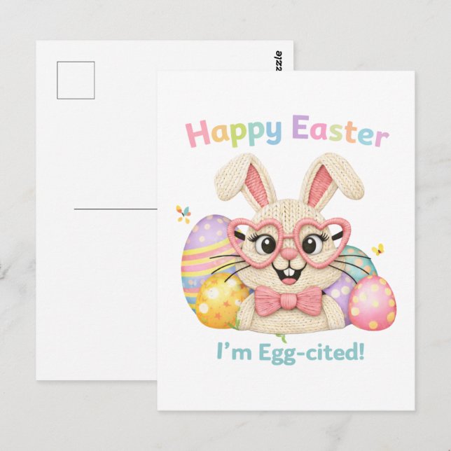 Happy Easter I'm Egg-cited Bunny  Postcard (Front/Back)