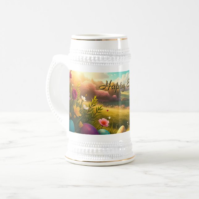 Happy Easter in a Spring Landscape Beer Stein (Front Left)