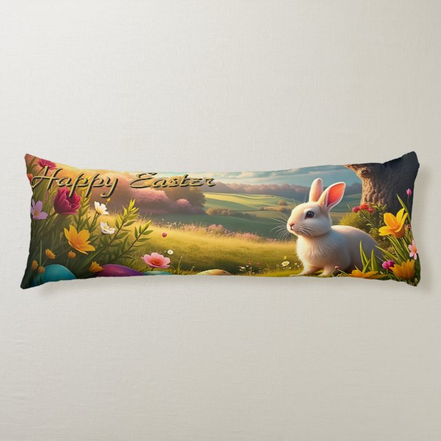 Happy Easter in a Spring Landscape Body Pillow (Front)