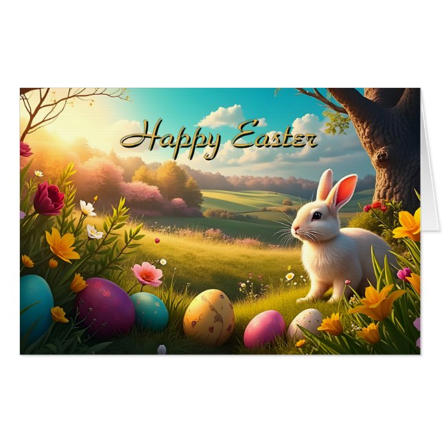 Happy Easter in a Spring Landscape Card (Front Horizontal)