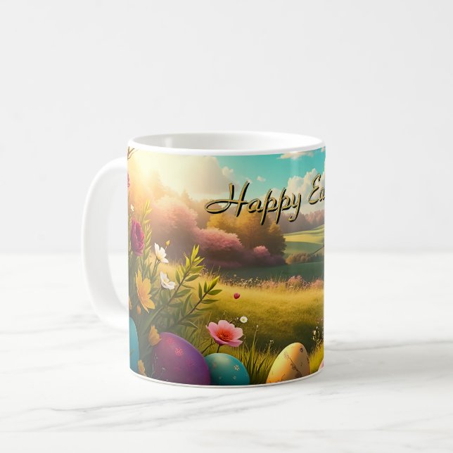 Happy Easter in a Spring Landscape Coffee Mug (Front Left)
