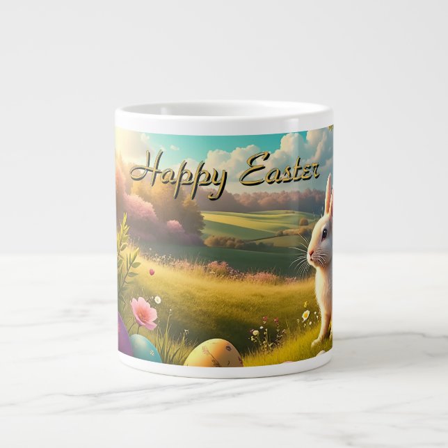 Happy Easter in a Spring Landscape Giant Coffee Mug (Front)
