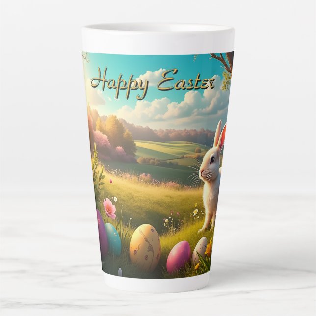 Happy Easter in a Spring Landscape Latte Mug (Front)