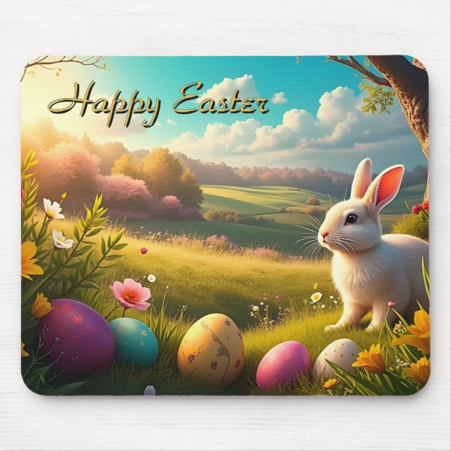 Happy Easter in a Spring Landscape Mouse Pad (Front)