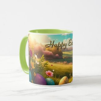 Happy Easter in a Spring Landscape