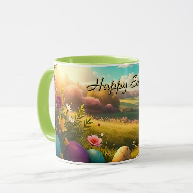 Happy Easter in a Spring Landscape Mug (Front Left)