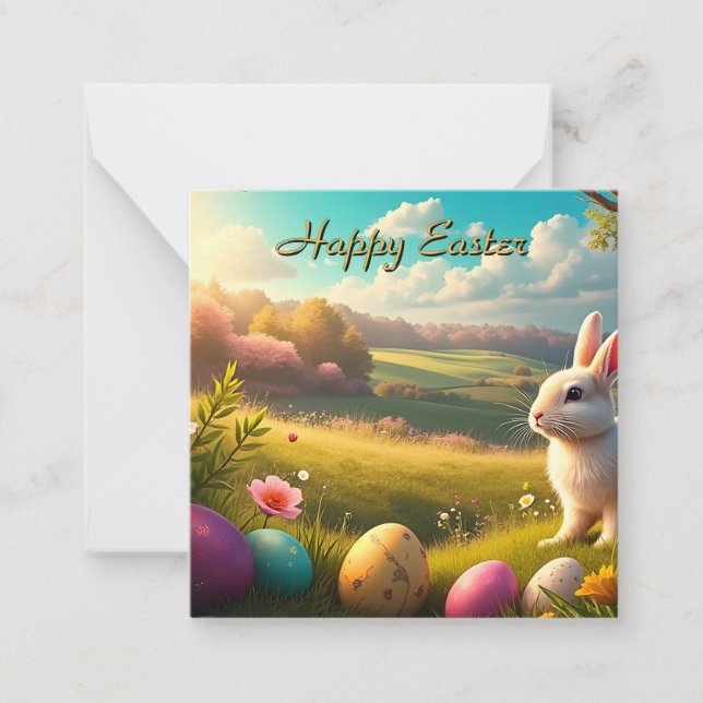 Happy Easter in a Spring Landscape Note Card (Front)