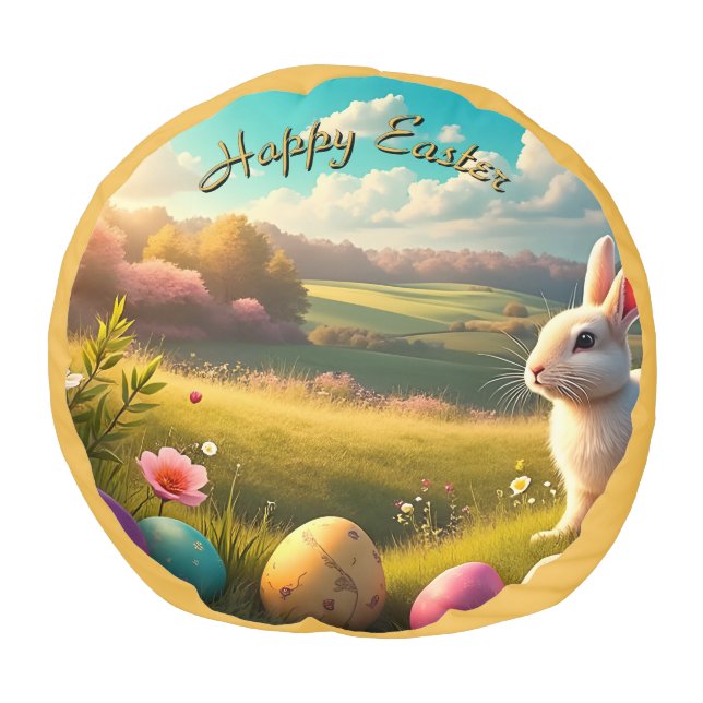 Happy Easter in a Spring Landscape Pouf (Top)