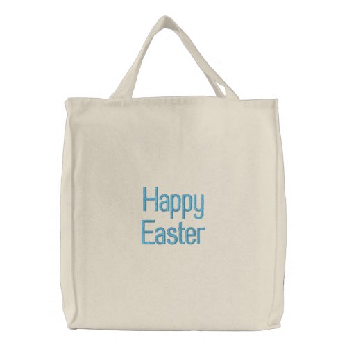 Happy Easter in Blue Typography Treat Basket Embroidered Tote Bag